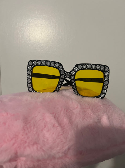 Black & Yellow Rhinestone Glasses